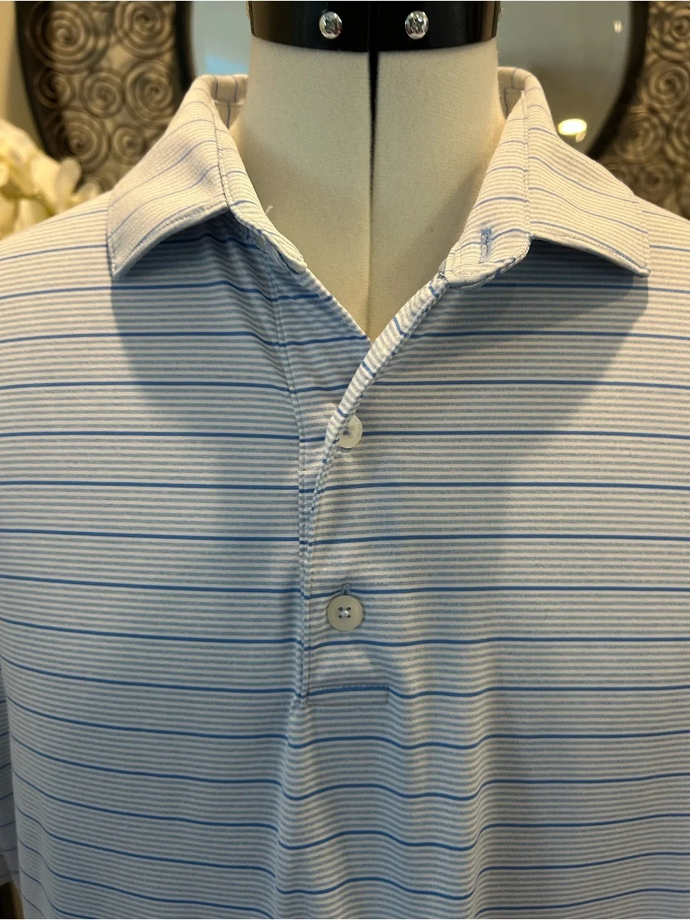 johnnie-O Light Blue Striped Polo